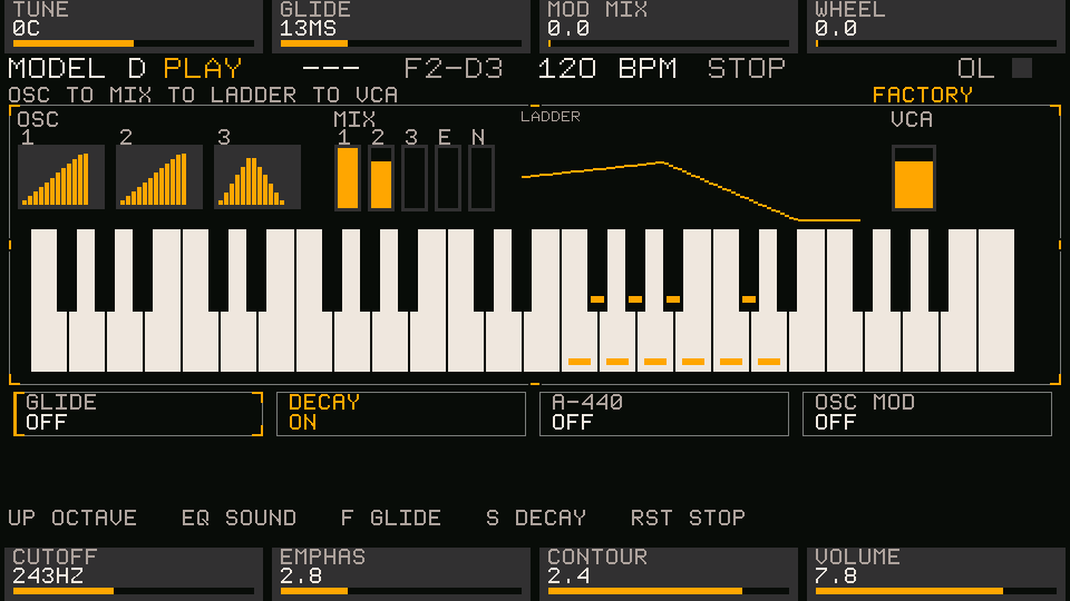 MODEL D 打开后的屏幕,FACTORY